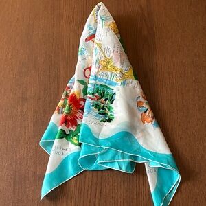 Vintage Tourist Silk Scarf in Turquoise and White - Bermuda